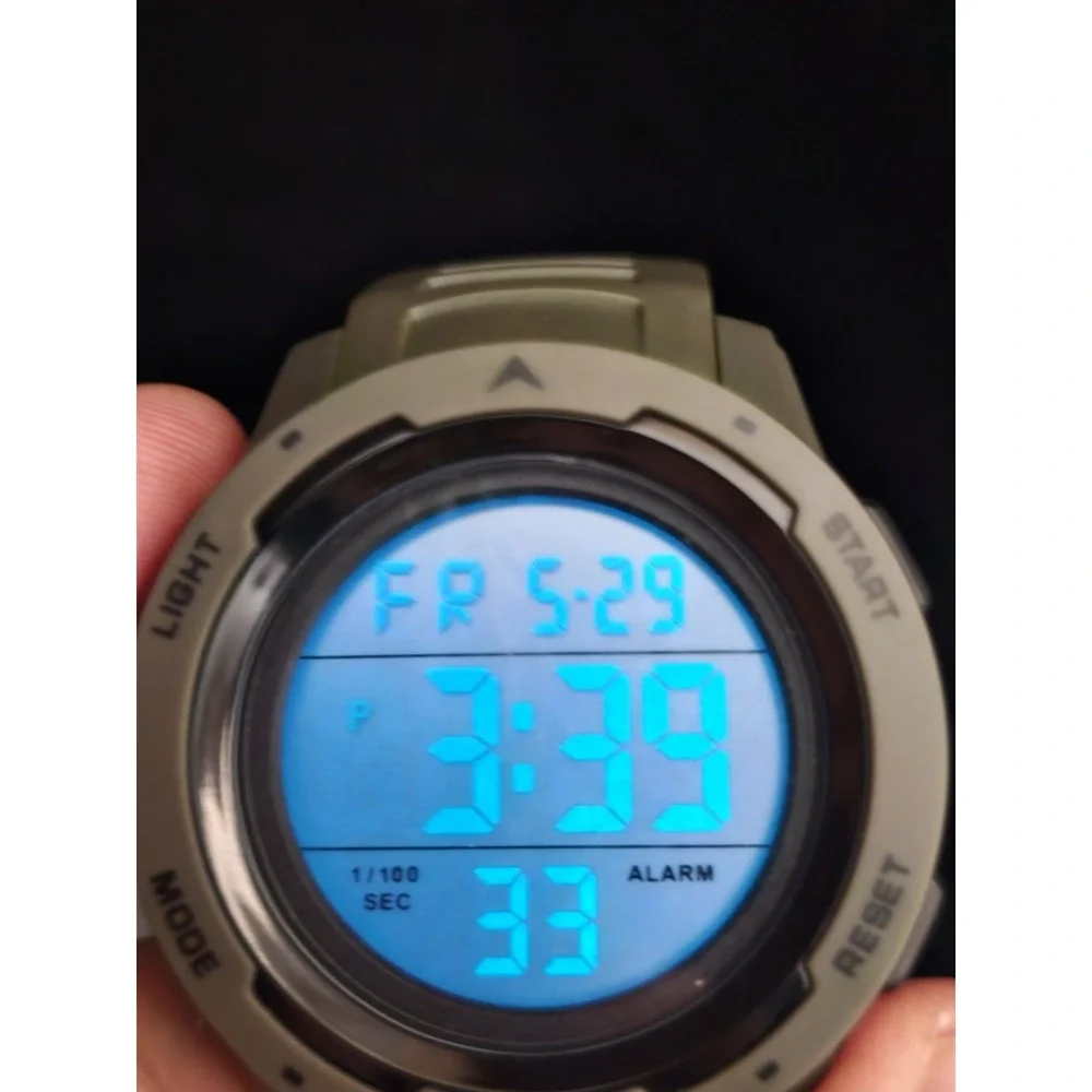 Digital Sports Men's Watch 45MM‎ Dark Green Plastic Bands Light Working